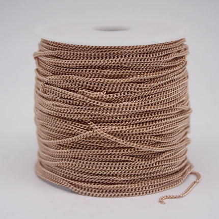 32 Ft Non Tarnish Curb Chain -  Champagne (Pinky) Gold Plated Solder Curb - 1.6mm Link - Anti Tarnish Free Resistant Curb Chain - AT1.6S