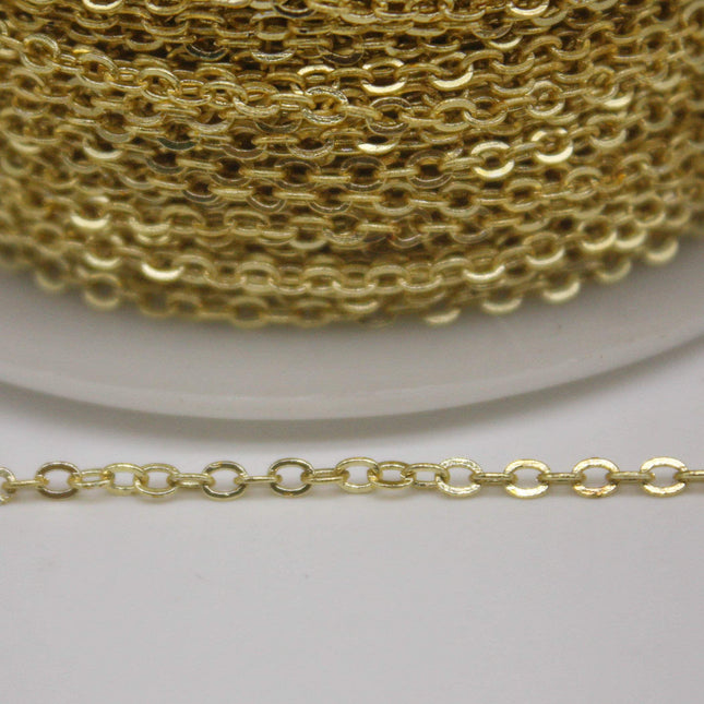 300 feet TARNISH Resistant Tarnish Free Anti Tarnished   22K Gold Flat Chain - 3x1.7mm SOLDER - Soldered Cable - AT317F