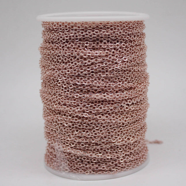 32 Ft Non Tarnish Flat Cable Chain Bulk - ROSE Gold Flat Cable Chain - 3.4x2.8mm SOLDERED Link - Anti Tarnish Free Resistant Chain - AT3428F