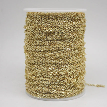100 Ft Non Tarnish Flat Cable Chain Bulk - 18K Gold Plated Flat Cable Chain - 3.4x2.8mm SOLDERED Link - Anti Tarnish Free Resistant - AT3428