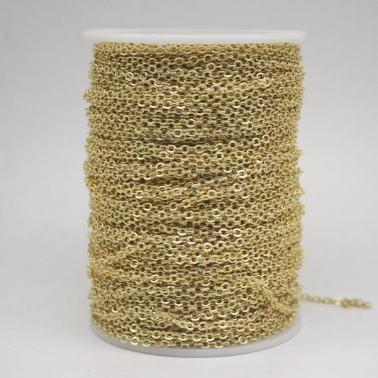 10 Ft Non Tarnish Flat Cable Chain Bulk - 18K Gold Plated Flat Cable Chain - 3.4x2.8mm SOLDERED Link - Anti Tarnish Free Resistant - AT3428F