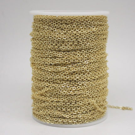 300 Ft Non Tarnish Flat Cable Chain Bulk - 18K Gold Plated Flat Cable Chain - 3.4x2.8mm SOLDERED Link - Anti Tarnish Free Resistant - AT3428