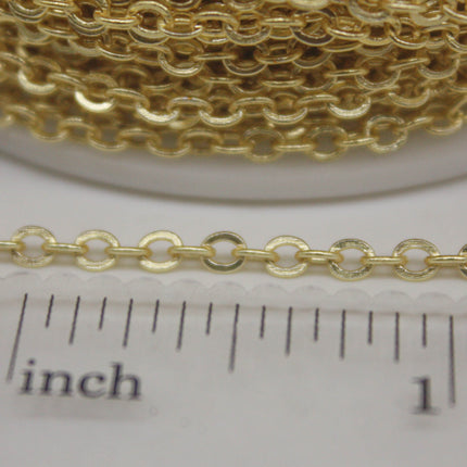 100 Ft Non Tarnish Flat Cable Chain Bulk - 18K Gold Plated Flat Cable Chain - 3.4x2.8mm SOLDERED Link - Anti Tarnish Free Resistant - AT3428