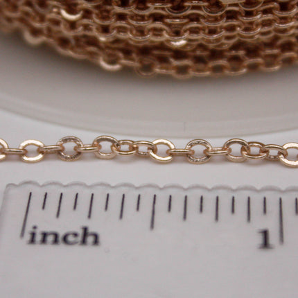 100 Ft Non Tarnish Flat Cable Chain Bulk - Champagne Gold Flat Cable Chain - 3.4x2.8mm SOLDERED Link - Anti Tarnish Free Resistant - AT3428F