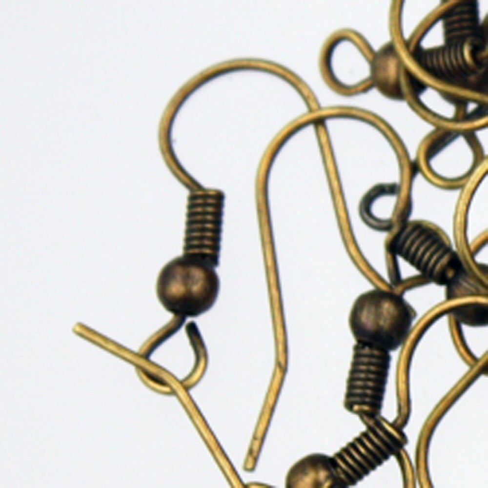 100 pcs of Antique brass fish Hook with spring and ball Earwire - 19X17mm