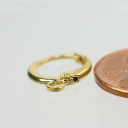 Anti tarnish Gold Leverback Earring 10 Pcs, 24K Gold Plated - High Quality Sturdy Dedicated Round Earring Ear Wire - 12mm Width - ELR12