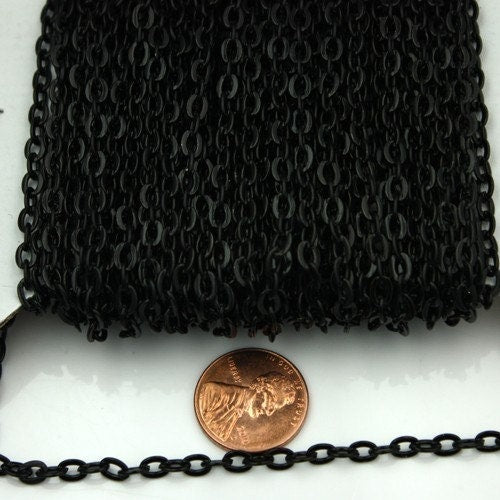 Black Flat Chain Bulk, 100 ft. of Flat Oval Cable Chain - 4x3mm Unsoldered- Necklace Bracelet  - 43F