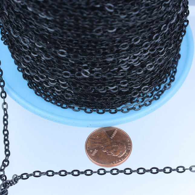 32ft of Black Flat cable chain 3.7x2.7mm - unsoldered Links - 3727F