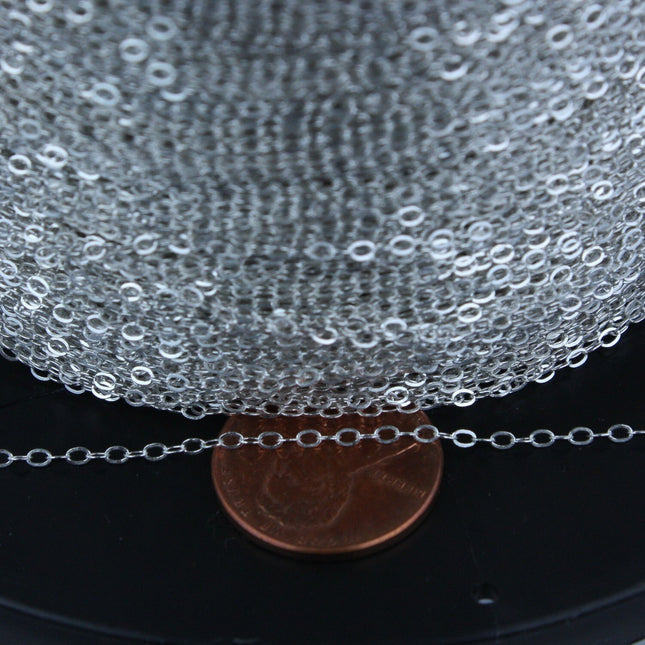 925 Solid Sterling Silver Chain Bulk, 10 Ft. Tiny FLAT Cable Chain - 2.1x1.5mm - SS2115