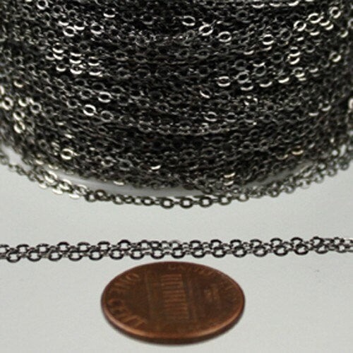 300 feet Gunmetal Chain - 2.4x1.7mm SOLDER Cable Chain - little Oval Flat Soldered Cable Chain - Bulk Dainty Delicate Chain - - 2417F