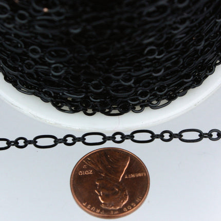 Black Bulk Chain, 32 ft of ( 3 and 1 ) Long and Short Chain Flat Cable Chain Necklace Chain 6.3 N 4mm - SOLDERED 3429LS31