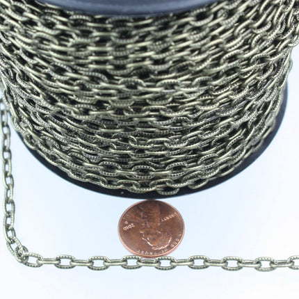 10 feet of Antique Bronze Texture Chain Bulk, Antique BRASS Flat Texture Oval Chunky Cable Chain - 7.2x4.2mm Unsoldered - 7242TX