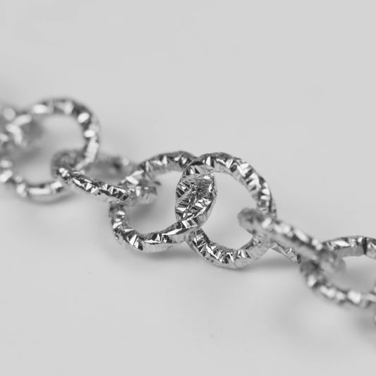 5 ft Rhodium Antique Silver Heavy Link Chunky Chain Bulk - 11mm 2mm Thickness - Round Sparkling Texture Fashion Cable Chain - 2011TX