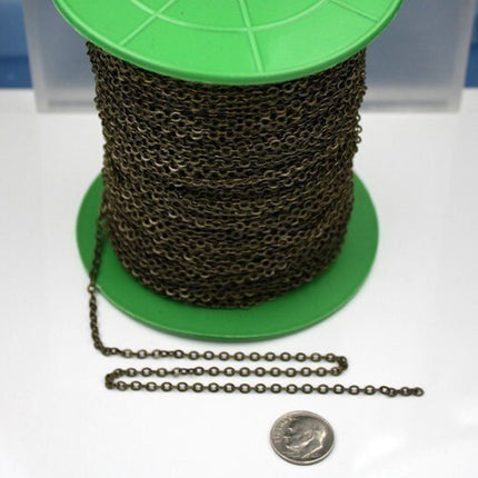 100 ft Antique Brass Flat Cable Chain - 3.4x2.9mm SOLDERED Link - Antique Bronze Bulk Flat Soldered Cable Chain  - 3429F-AB