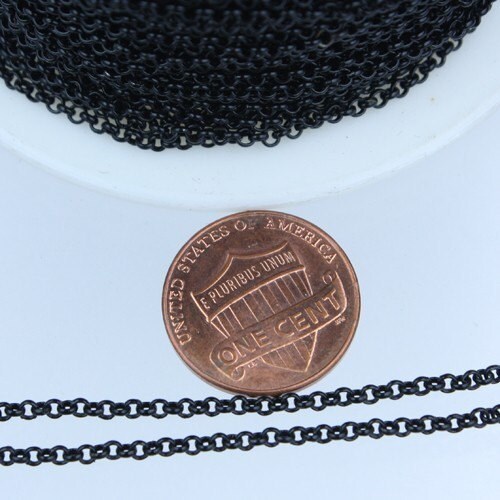 Black Rolo Chain bulk, 50 ft of Rolo Cable Chain 2.0mm 2mm - Unsoldered Links -  Wholesale Bulk Jewerly Chain - 20ROLO