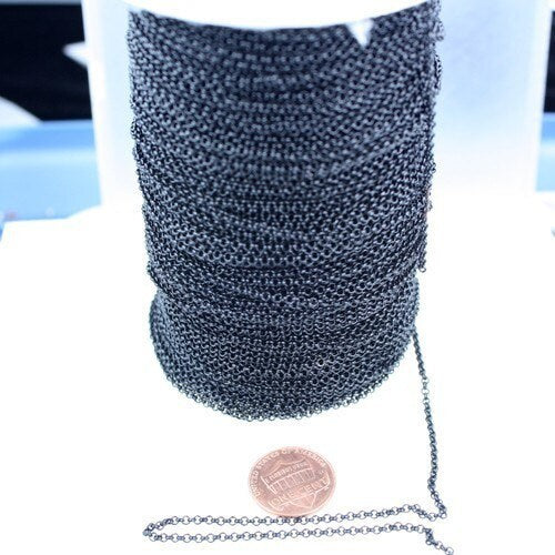Black Rolo Chain bulk, 50 ft of Rolo Cable Chain 2.0mm 2mm - Unsoldered Links -  Wholesale Bulk Jewerly Chain - 20ROLO