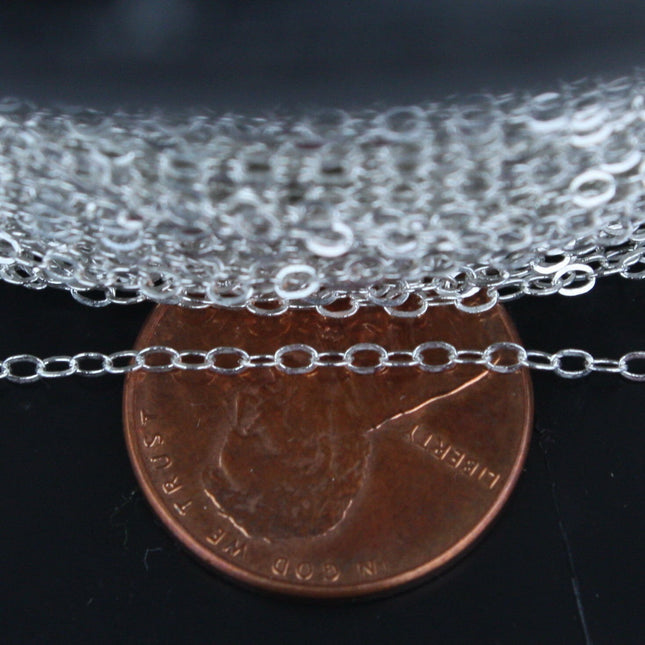 925 Sterling Silver Chain Bulk, 1 Ft 2.1x1.5mm Sterling Silver Flat Cable Chain Bulk 925 Silver Chain - SS2115F