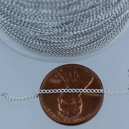 32 feet Silver Plated Curb Chain Tiny curb chain - 1.3mm soldered link - Bulk Chain Necklace Dainty Delicate DIY  - 1.3S
