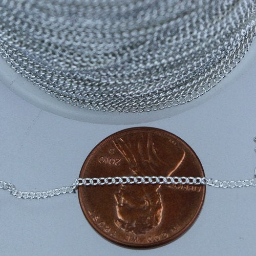32 feet Silver Plated Curb Chain Tiny curb chain - 1.3mm soldered link - Bulk Chain Necklace Dainty Delicate DIY  - 1.3S