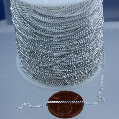 32 feet Silver Plated Curb Chain Tiny curb chain - 1.3mm soldered link - Bulk Chain Necklace Dainty Delicate DIY  - 1.3S