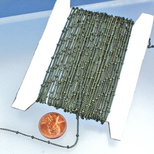 Antique Brass Chain, 32 ft  Antique Brass  Dainty Delicate curb ball chain - 1.3mm soldered link, Bulk Antique Bronze - 1.3SAT