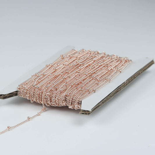 32 Ft Rose Gold Satellite Chain Bulk - Dainty Delicate Cable BALL Bead Chain - 1.3mm Curb SOLDERED Necklace Chain - 1.3SAT