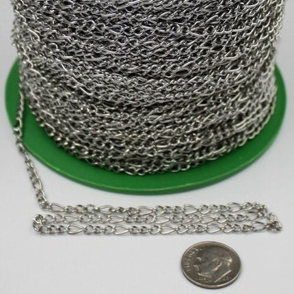 12 feet Rhodium Plated Figaro Chain Antique Silver Long and Short (3 and 1) Chain FIGARO chain 7x3mm- Necklace Bracelet  - 7x3FIG