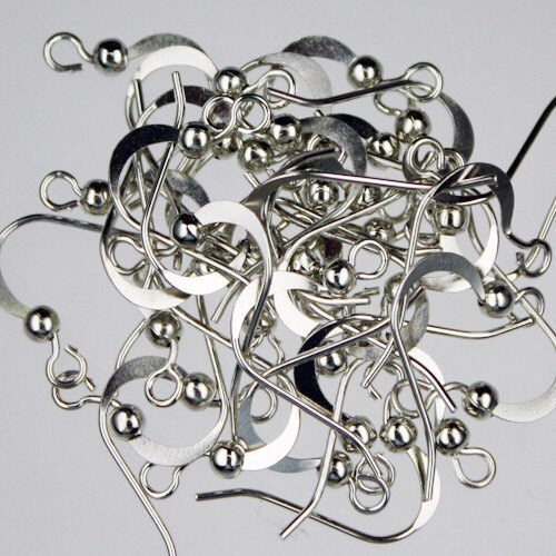 300 pcs of Antique silver finished flattened fishhook with bead ear wire 21 gauge