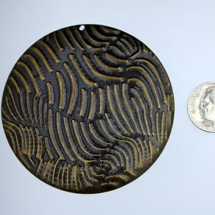 10 pcs of antiqued brass finish patterned drop big circle 60mm 2 3/8 inch