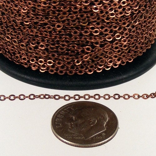 12 ft Antique Copper Chain - 2.4x1.7mm SOLDER Chain - Copper little Oval Flat Soldered Cable Chain - Bulk Dainty Delicate Chain - 2417F