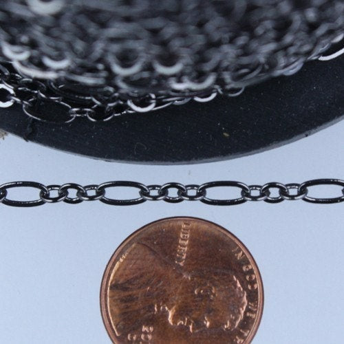 Gunmetal Bulk Chain, 10 ft of ( 3 and 1 ) Long and Short Chain Flat Cable Chain Necklace Brass Chain 6.3 N 4mm - SOLDERED 3429LS31