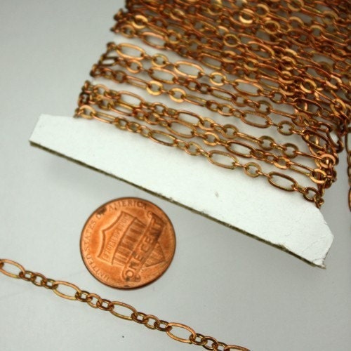 Raw Brass (Copper Color) Bulk, 50 ft of ( 3 and 1 ) Long and Short Chain Flat Cable Chain Necklace Bracelet Chain 6.3 N 4mm - SOLDERED 3429LS31