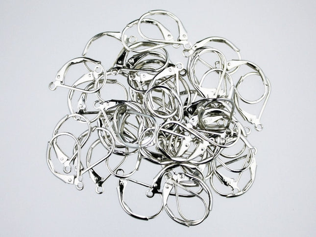 100 Antique Silver Rhodium Leverback Earrings earwire 10X15mm - White Gold Plated