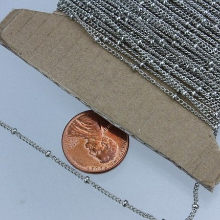 300 feet spool of Antique Silver Rhodium Plated SATELLITE Dainty Delicate curb Ball chain - 1.3mm soldered link - 1.3SAT