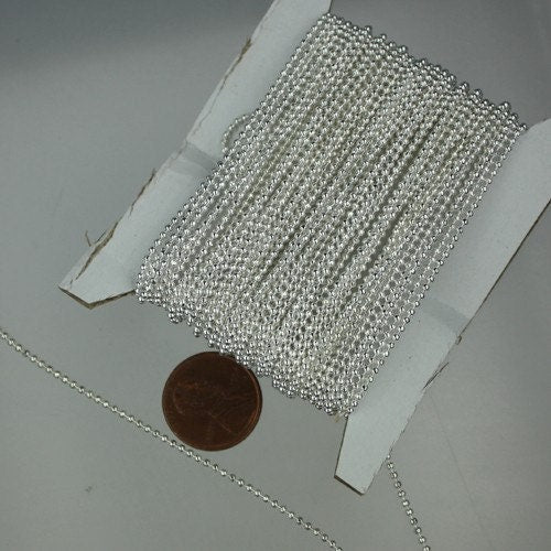 Sterling Silver Plated facet BALL Chain - 32 ft. spool of Bulk Ball chain  Wholesale - 1.5mm w/ FREE 50 connectors (Crimp) - 15DC