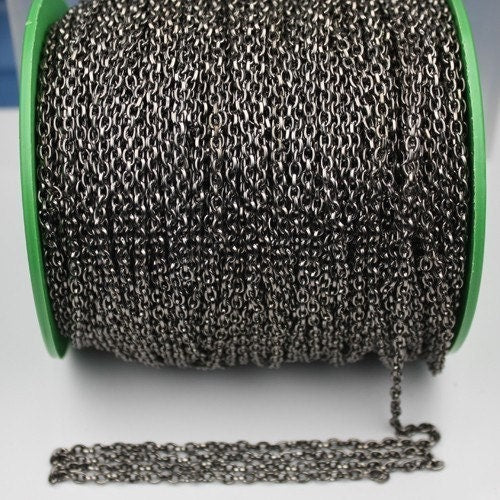 Gunmetal Drawn Chain Bulk, 12 ft spool of DRAWN cable chain 4X3mm - unsoldered link,Bulk Necklace Chain - 43DRAWN