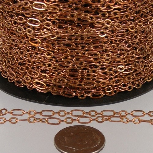 Antique Copper Bulk, 100 ft of ( 3 and 1 ) Long and Short Chain Flat Cable Chain Necklace Bracelet Chain 6.3 N 4mm - SOLDERED 3429LS31