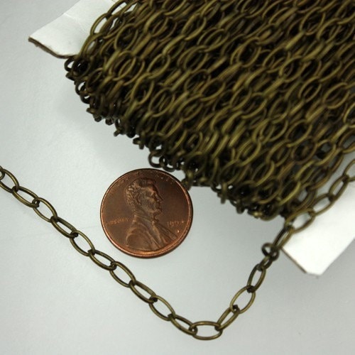 32 ft of Antique Brass finished Oval drawn cable Chain - 6.3x3.5mm unsoldered link - 6335DR