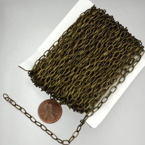 32 ft of Antique Brass finished Oval drawn cable Chain - 6.3x3.5mm unsoldered link - 6335DR