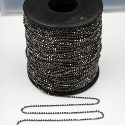 10 ft. spool of Gunmetal finished brass Faceted ball chain - 1.5mm ball size w/ FREE 10 connectors (Insert) - 15DC