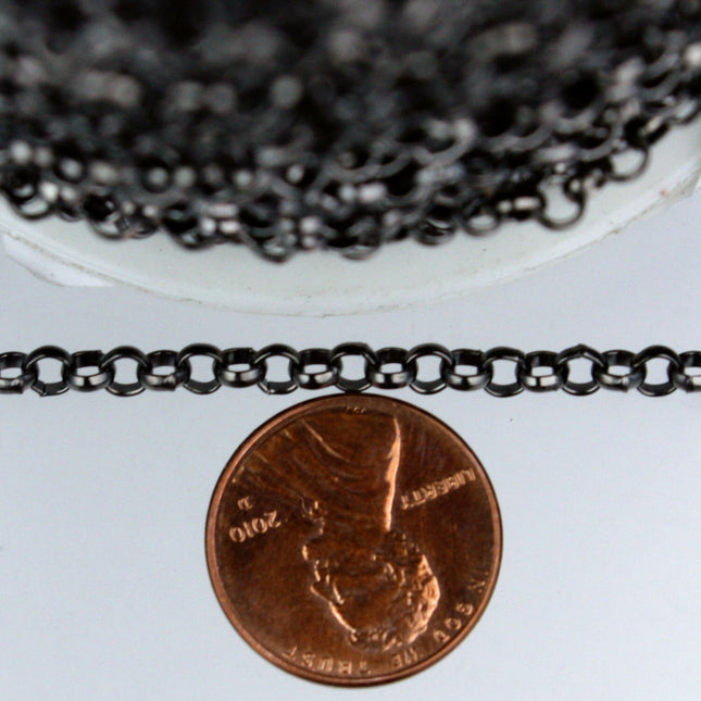 32 Feet Gunmetal Rolo Chain bulk - 3.8mm Unsoldered Link - Bulk Chain Chain - 38ROLO