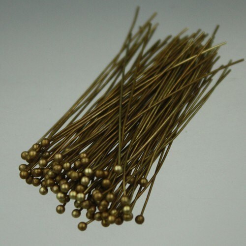 Bulk/FingerPick 500 pcs Antique Brass Ball headpins Bronze - 2 inch (50mm), 24 Gauge 24G 1.8mm Ball - BPIN-24G-50