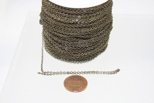 32 ft Antique Bronze Chain - 2.4x1.7mm SOLDER Chain - Antique Brass little Oval Flat Soldered Cable Chain - Bulk Wholesale Chain - 2417F