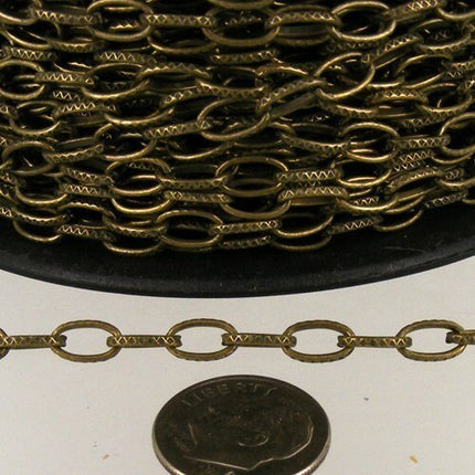 100 Ft. of Textured Antique Brass finished Drawn Oval Cable chain - 9x4.5mm Unsoldered- 9045DR
