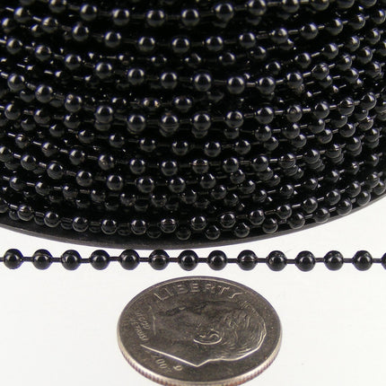 Black Chain Ball Bulk Chain, 32 ft. spool of ROUND BALL chain Necklace - 2.4mm ball size - w/ FREE 50pcs Connectors (Insert) - 24BALL