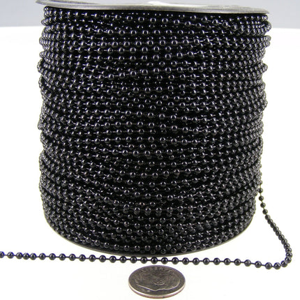Black Chain Ball Bulk Chain, 32 ft. spool of ROUND BALL chain Necklace - 2.4mm ball size - w/ FREE 50pcs Connectors (Insert) - 24BALL