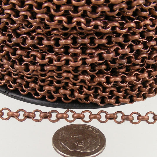 Antique Copper Rolo Chain bulk Chain, 32 ft of Rolo Cable Chain 4.7mm - Unsoldered Links -   Wholesale - 47ROLO