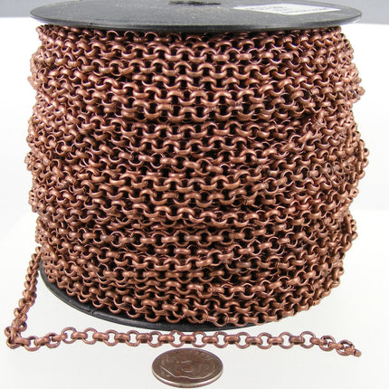 Antique Copper Rolo Chain bulk Chain, 32 ft of Rolo Cable Chain 4.7mm - Unsoldered Links -   Wholesale - 47ROLO