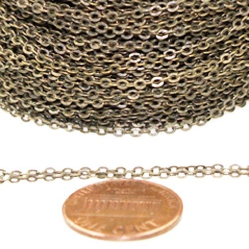 100 ft Antique Bronze Chain - 2.4x1.7mm SOLDER Chain - Antique Brass little Oval Flat Soldered Cable Chain - Bulk Wholesale Chain - 2417F
