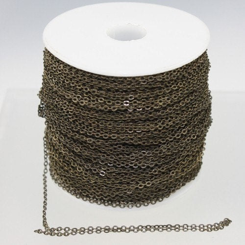 100 ft Antique Bronze Chain - 2.4x1.7mm SOLDER Chain - Antique Brass little Oval Flat Soldered Cable Chain - Bulk Wholesale Chain - 2417F